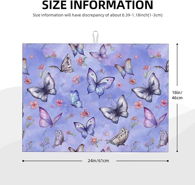 Butterfly Dish Drying Mat for Kitchen Counter Cute Kitchen Mat Microfiber Kitchen Countertop Absorbent Reversible Drainer Rack Pad Dish Drying Mat 18 x 24 Inch-NeatNest