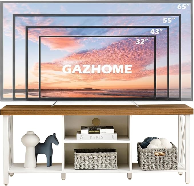 GAZHOME TV Stand for TV up to 55 Inches, TV Cabinet with Open Storage, TV Console Unit with Shelving for Living Room, Entertainment Room, White-NeatNest