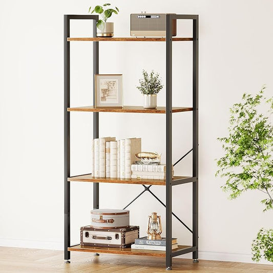 Casaottima Book Shelf, 4 Tier Bookshelf, Modern Wood Bookcase Shelves for Bedroom, Industrial Display Shelf for Living Room Home Office Kitchen, Standing Shelving Unit Storage Organizer, Vintage-NeatNest