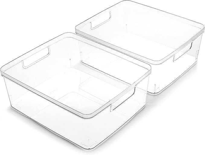 BINO | Plastic Storage Bins, Medium - 2 Pack | THE LUCID COLLECTION | Multi-Use Built-In Handles | BPA-Free | Clear Storage Containers | Fridge Organizer | Pantry & Home Organization-NeatNest