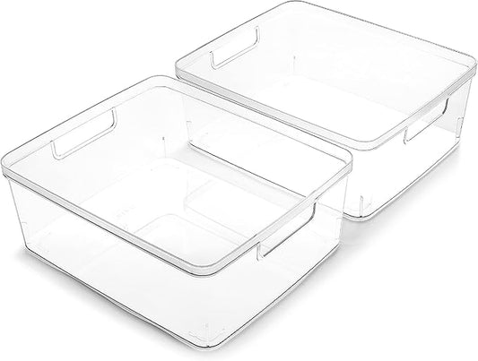 BINO | Plastic Storage Bins, Medium - 2 Pack | THE LUCID COLLECTION | Multi-Use Built-In Handles | BPA-Free | Clear Storage Containers | Fridge Organizer | Pantry & Home Organization-NeatNest