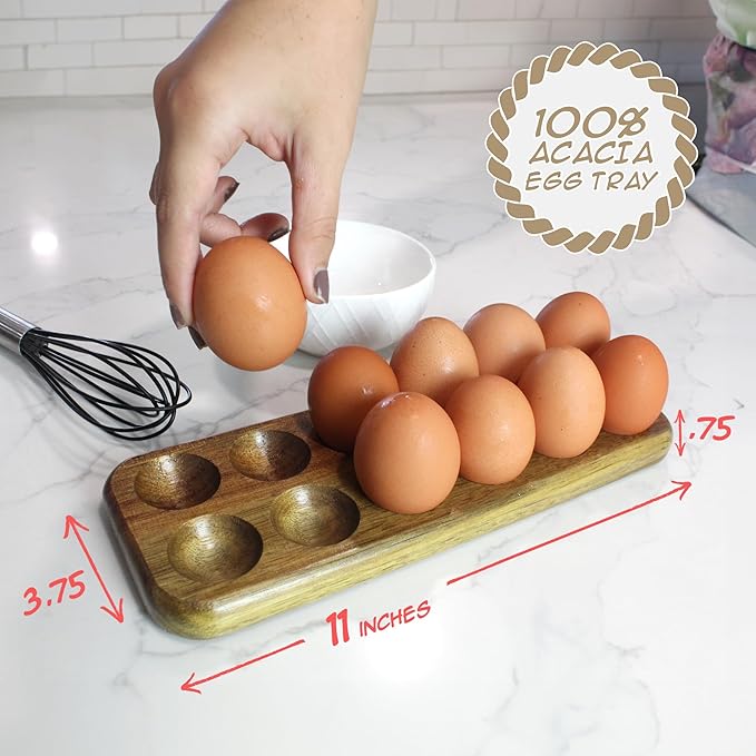 GUI'S CHICKEN COOP Egg Tray - Rustic Wooden Egg Holder For Eggs Usable in Kitchen Refrigerator, or Countertop for Display or Storage - Easy to Clean… (12 Eggs)