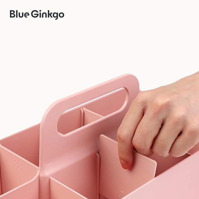 BLUE GINKGO Stackable Organizer Caddy – Korean-Made Portable Tote for Bathroom, Office, Crafts, or School Supplies (Long Rectangle, Pink)-NeatNest