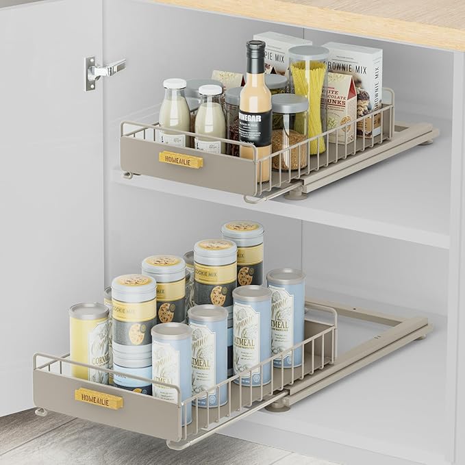 Under Sink Organizer, 2 Packs Under Sink Organizers and Storage, Slide Out Pull Out Cabinet Organizer Shelf with Metal Drawers for Kitchen Bathroom Pantry, Gray-NeatNest