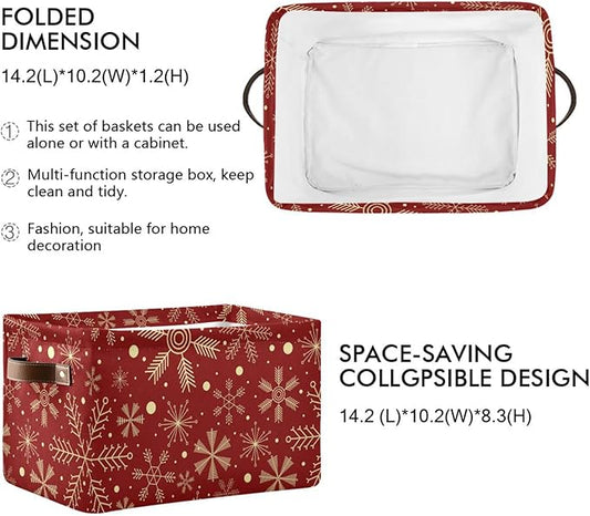 Bolaz Christmas Snowflakes on Dark Red Storage Basket,Large Storage Bin Fabric Collapsible Organizer Bag with Handles 15x11x9.5 inch-NeatNest