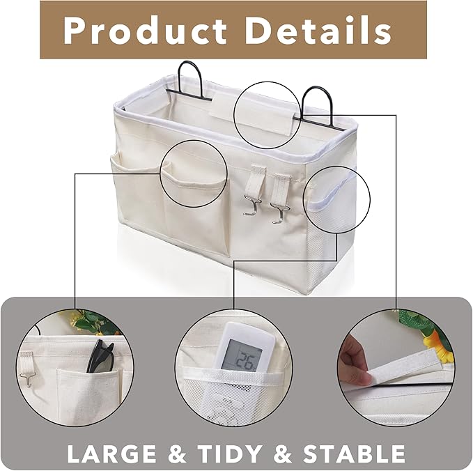 2pcs Large Wall Hanging Organizer Bag, Linen Fabric Door Hanging Storage Baskets with Pockets, Waterproof Bin for Kitchen, Bedroom, Office, RV Camper (White)-NeatNest