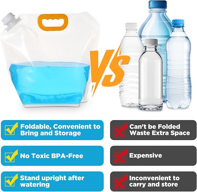 16 Pcs Collapsible Water Emergency Container Bag, 1.3 Gallon Storage Bags, Freezable, BPA Free Food Grade Clear Plastic Water Carrier Tank, Foldable Storage Bottle for Camping Riding