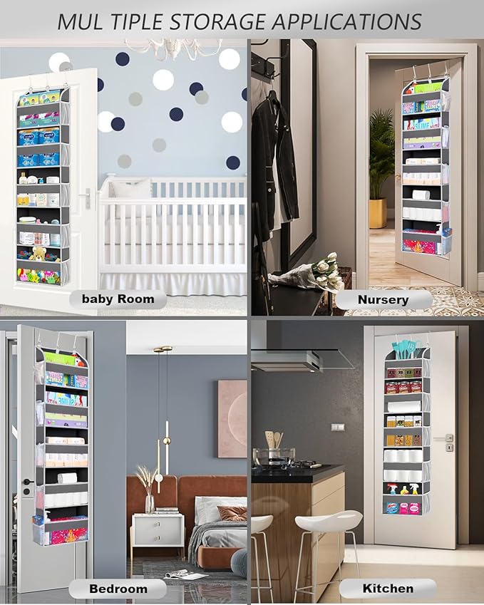 2 Pack Over The Door Storage Organizer with 5 Pockets 10 Mesh Side Pockets, 44 lbs Weight Capacity Door Hanging Organizers and Storage for Bedroom,Bathroom,Nursery,Pantry,Dorm(Dark Gray)-NeatNest