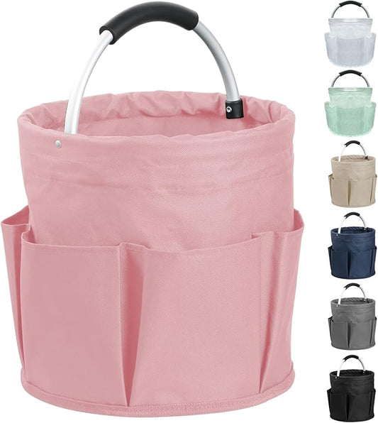 17L Portable Shower Caddy with 6 Side Pockets, Foldable Cleaning Supply Caddy with Handle, Garden Tool Bag in 600D Oxford Fabric, Multifunctional Storage Basket for Showers, Picnics, Pink-NeatNest