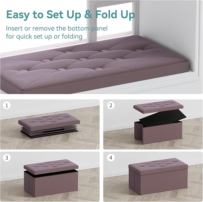 BRIAN & DANY Folding Storage Ottoman Bench, Ottoman with Storage, Foot Rest, Benches Seat for Bedroom, Living Room, Entryway, Long Shoes Bench, 15.7" x 31.5" x 15.7" Light Purple-NeatNest