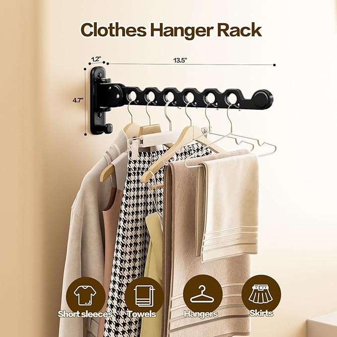 Wall Mounted Clothes Drying Rack, Laundry Clothes Hanger Rack Wall Mounted, Foldable Wall Clothes Rack for Laundry Room, Space Saving Closet Storage Organizer Clothes Hanger Indoor, 1pcs(Black)
