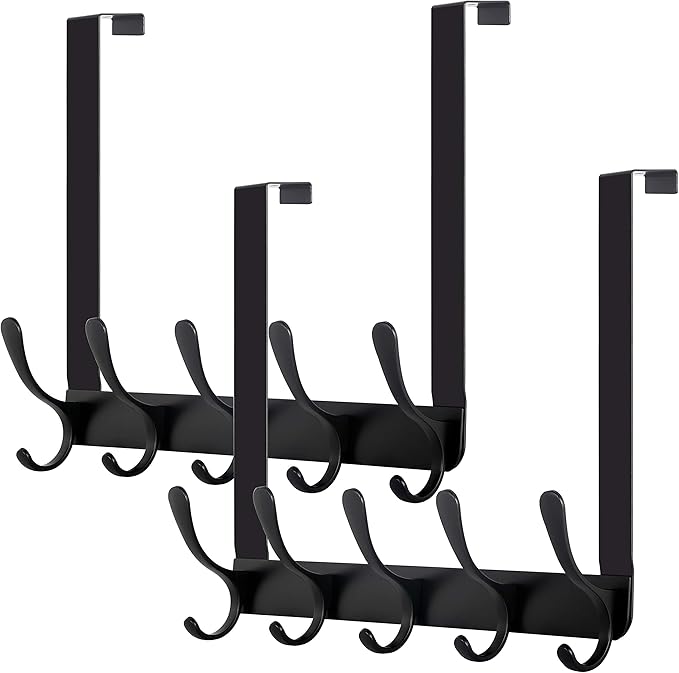 WEBI Over The Door Hooks for Hanging,Door Hanger,Over The Door Towel Rack Coat Rack Towel Hanger for Coats,Clothes,Bathroom,Black,2 Packs