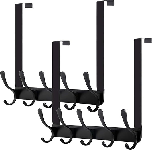 WEBI Over The Door Hooks for Hanging,Door Hanger,Over The Door Towel Rack Coat Rack Towel Hanger for Coats,Clothes,Bathroom,Black,2 Packs