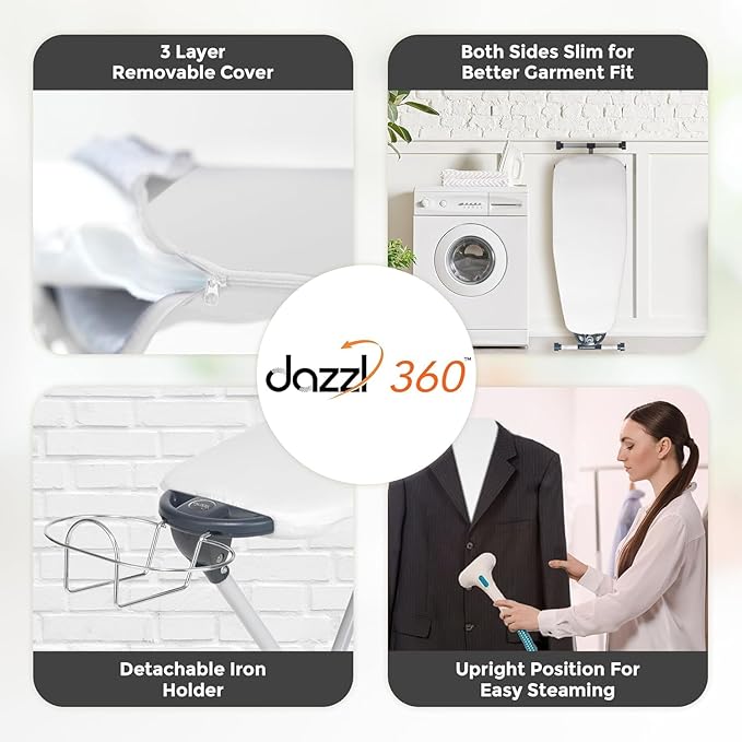 Dazzl 360° Dual-Sided Iron Board - Torso-Shaped Ironing Board Full Size with 8-Level Adjustable Height, Detachable Iron Holder, Garment Clips - HDPE Heat-Resistant Surface
