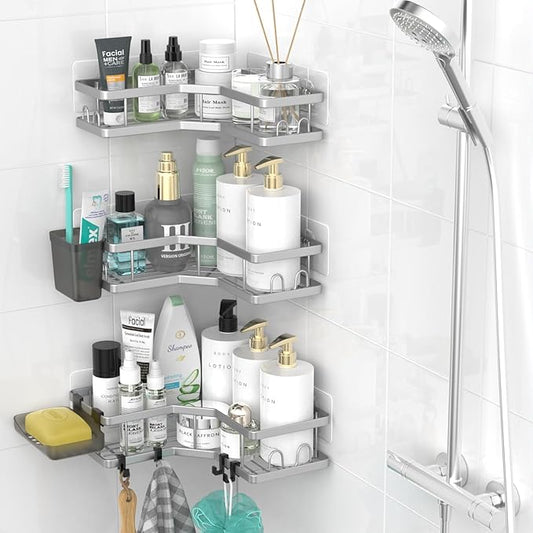 Corner Shower Caddy Bathroom Organizer: Adhesive Shower Rack Bathtub Shelves - 3Pack No Drilling Shower Shelf - Stainless Steel Rustproof Bath Tub Organizer-NeatNest
