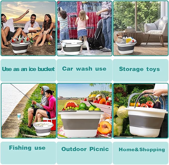 4.2 Gal(16L) Large Collapsible Plastic Bucket with Handle for House Cleaning, Space Saving Outdoor Multiuse Foldable Water Pail/Sink for Camping,Fishing,Ice(Grey)-NeatNest