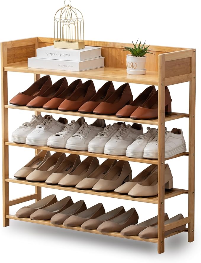 latifolia Bamboo Shoe Rack, 5-Tier Shoe Rack Organizer for Entryway Hallway Closet, Stackable(31.50''L)-NeatNest