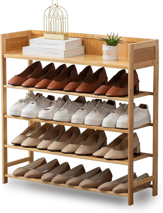 latifolia Bamboo Shoe Rack, 5-Tier Shoe Rack Organizer for Entryway Hallway Closet, Stackable(31.50''L)-NeatNest