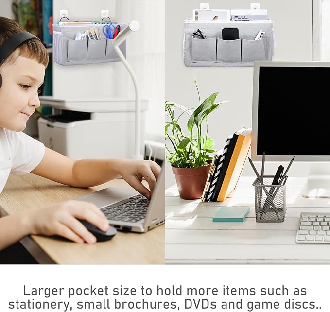 2pcs 3-Pockets Large Wall Hanging Organizer Bag, Linen Fabric Door Hanging Storage Baskets with Pockets, Waterproof Bin for Kitchen, Bedroom, Office, RV Camper
