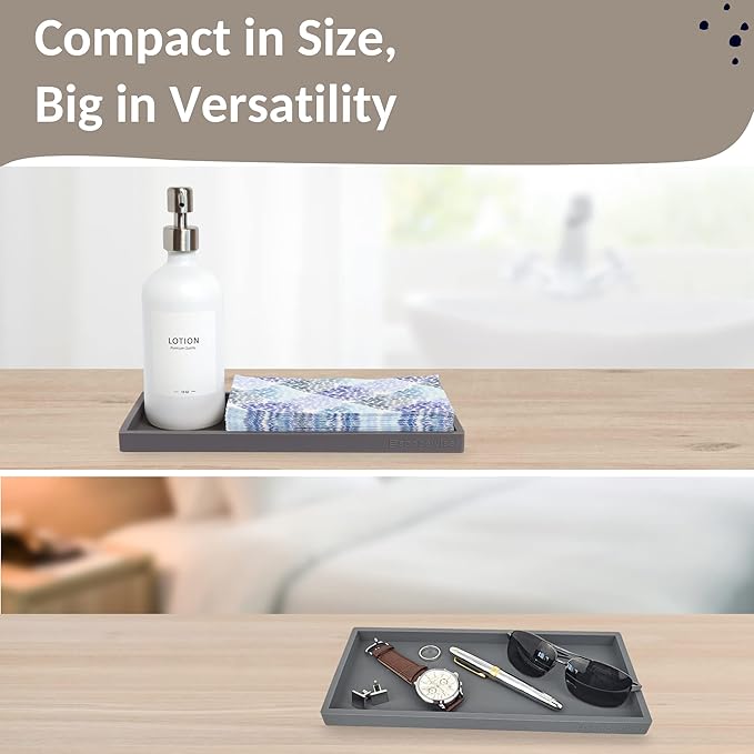 Countertop and Vanity Tray - 11.7" Silicone Bathroom Tray Countertop, Dish Soap Trays for Kitchen Counter, Sink Organizer Caddy Accessories, Toilet Plant Shower Makeup Mat Oil Holder-NeatNest