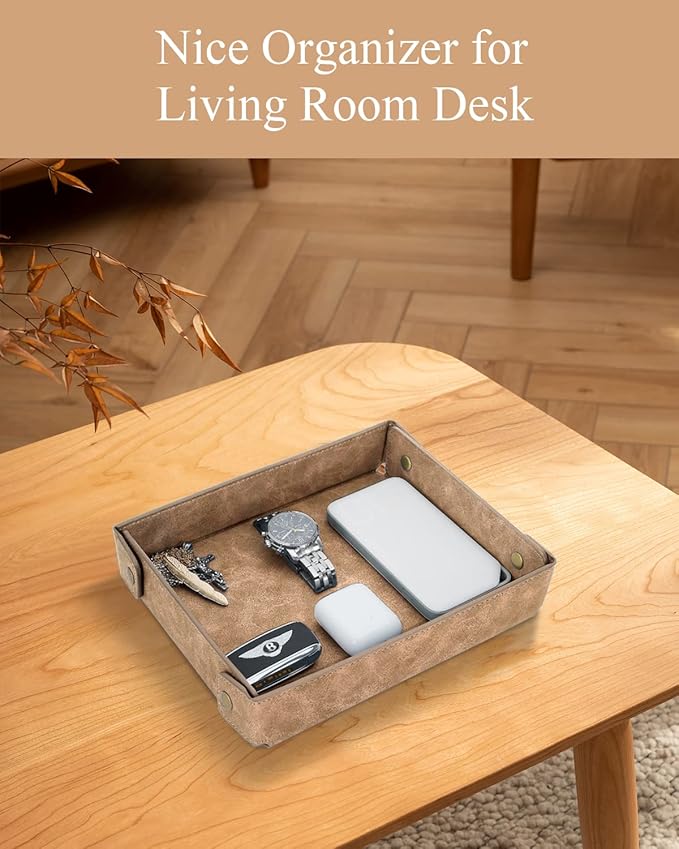 CASIRENA Father's Day Gifts Faux Leather Valet Tray Organizer for Men - Catch-All Tray for Entryway Table Key, Wallet, Watch, Coin Change, Phone, Dresser EDC Dump Jewelry, Bedside Nightstand Desk-top-NeatNest