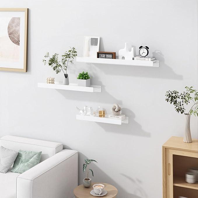 Floating Shelves for Wall, Wall Mounted Shelves with Lip for Storage, Metal Display Shelves for Home Decor, Kitchen/Living Room/Bedroom/Bathroom Shelf, White 12 inch 2 Pack-NeatNest