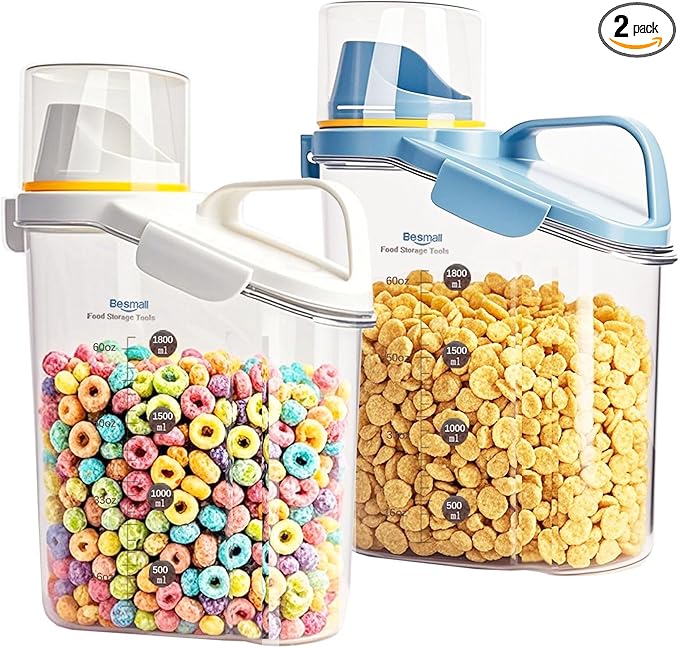 Cereal Containers Storage,2L Airtight Large Dry Food Storage Containers with Pouring Spout, Measuring Cup for Flour and Grain,BPA Free Plastic Dispenser-NeatNest