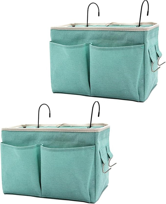 2-Pack Bedside Caddy Bedside Hanging Storage Basket Multi-Function Organizer Caddy for Bunk and Hospital Beds Dorm Rooms Bed Rails, Can be Placed Glasses Books Mobile Phones（2pcs Green）-NeatNest