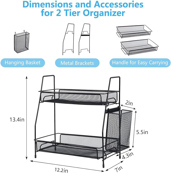 LEMIKKLE Countertop Organizer for Bathroom Counter, The Organizer for Bedroom, Spice Rack Organizer for Kitchen Counter Shelf with Small Basket(Black)-NeatNest