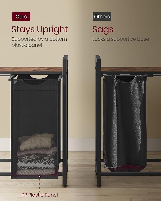 VASAGLE Laundry Hamper, Laundry Basket, Laundry Sorter with 3 Pull-Out and Removable Bags, Shelf, Metal Frame, 3 x 10.6 Gallons (40 L), 36.4 x 13 x 28.4 Inches, Tricolor and Rustic Brown UBLH301X01-NeatNest