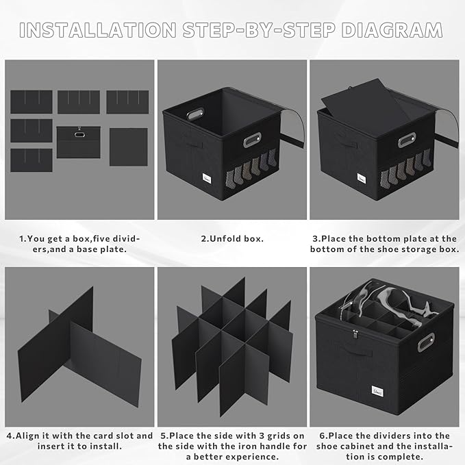 2 Pack Shoe Organizer for Closet Large Shoe Box Storage Containers with Clear Window Space Saving Shoe Bin with Foldable Bottom Support Adjustable Dividers Fits 32 Pairs (Black, (16.5*16.5*13in)*2)-NeatNest