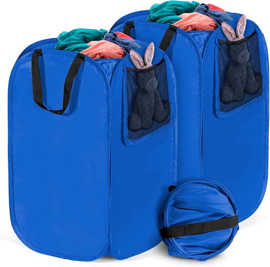 HOUSE AGAIN Upgraded Pop-up Laundry Hamper 2 Pack, Collapsible Laundry Basket with Durable Handles Solid Bottom High Steel Frame, Portable Foldable Dirty Clothes for Dorm, Laundry room Travel, Blue-NeatNest