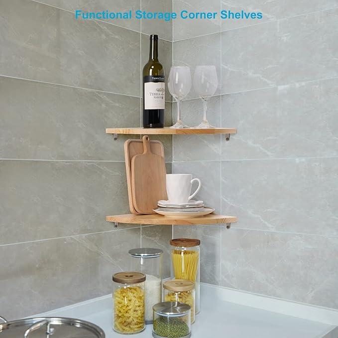 10 inch Corner Shelf, Solid Wood Corner Floating Shelves for Wall, Round End Wall Mounted Floating Shelf for Bedroom, Living Room and Kitchen (Burlywood-10 inch)-NeatNest