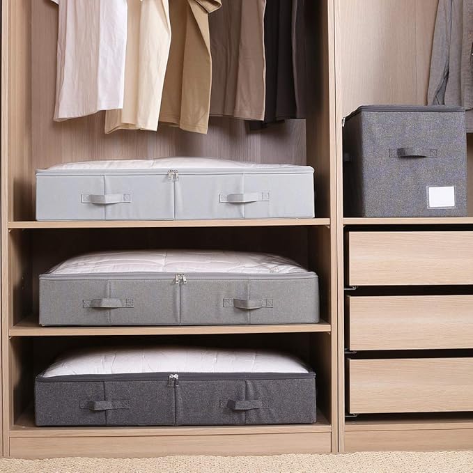 31.5"(85cm) Length Spacious Visible Lidded Under Bed Storage Bins for Shoes, Blankets, Toys Organization Containers, Wedding Dress Storage Box, Beige-NeatNest