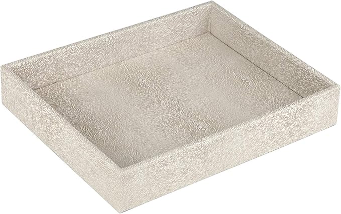 HofferRuffer Elegant Desktop Organizer, Vanity Tray, Bathroom Storage Tray Holder, Dresser Jewelry Tray, Change Coin Key Watch Catchall Tray, 10.2 x 8.4 x 1.8 inches (Light Grey Faux Leather Shagreen)-NeatNest