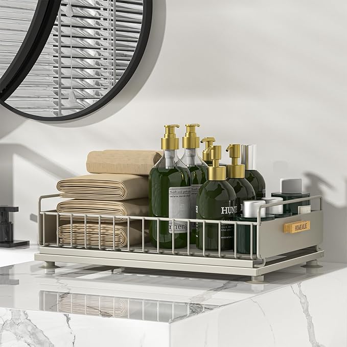 Under Sink Organizer, 2 Packs Under Sink Organizers and Storage, Slide Out Pull Out Cabinet Organizer Shelf with Metal Drawers for Kitchen Bathroom Pantry, Gray-NeatNest