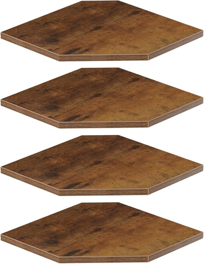 JJL Corner Shelf, 12 Inch Set of 4 Floating Shelves for Wall with Wire Hole for Security Camera and Radios Storage, 13.3 Inch Deep Wall Mounted Shelves for Living Room Corner Decoration, Rust Brown-NeatNest