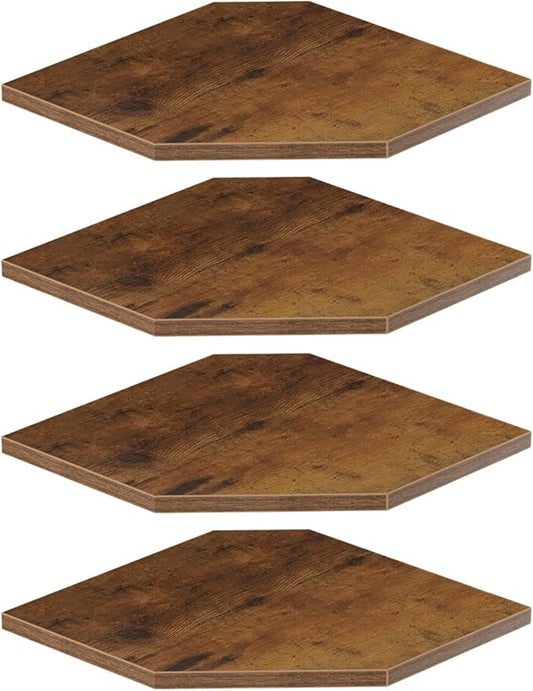 JJL Corner Shelf, 12 Inch Set of 4 Floating Shelves for Wall with Wire Hole for Security Camera and Radios Storage, 13.3 Inch Deep Wall Mounted Shelves for Living Room Corner Decoration, Rust Brown-NeatNest