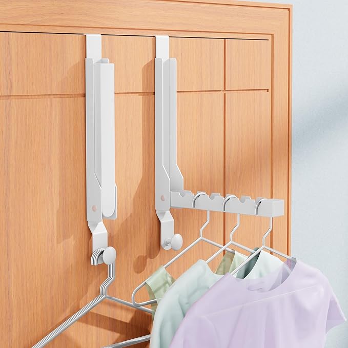 4 Packs Over The Door Drying Rack, Folding Over Door Hanger Hooks, Portable Space Saving Collapsible Coat Towel Racks for Laundry Room Bathroom Home Organization Travel Drying Storage (4Pack, White)