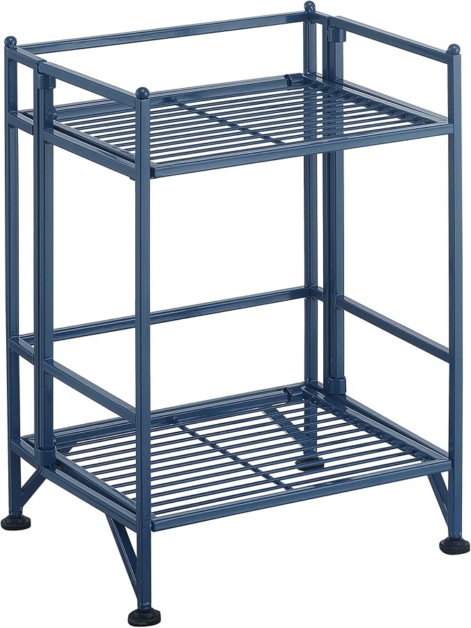 Convenience Concepts Xtra Storage Shelves - 2 Tier Folding Metal Organizer Shelf for Office, Closet, Laundry Room, Garage, Kitchen, Bathroom, & Bedroom, No Tools Assembly, Cobalt Blue-NeatNest