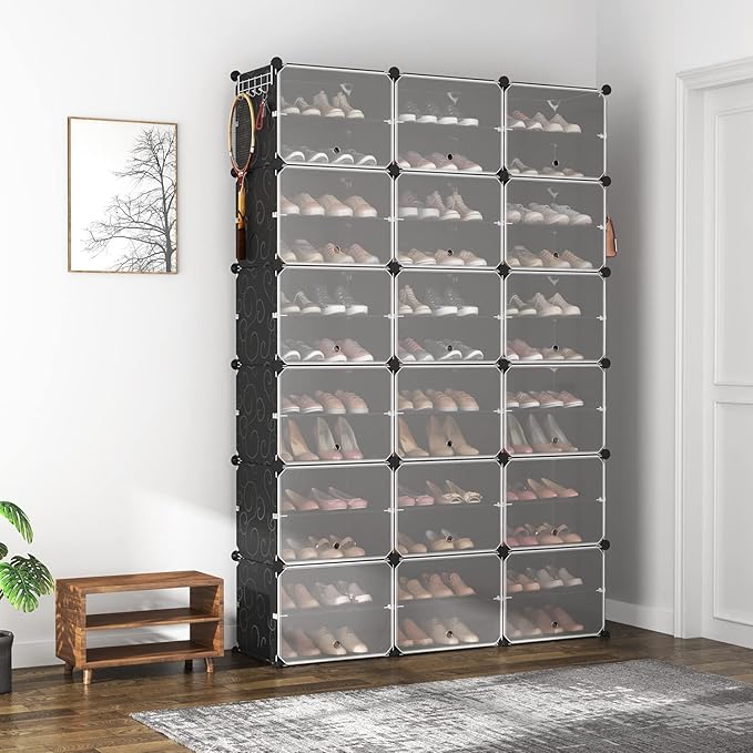 ROJASOP Portable Shoe Rack Organizer, 72 Pairs Covered Shoe Rack Shoe Organizer for Closet Entryway 12-Tier Shoe Storage Cabinet Space Saver Closed Shoe Organizer Cabinet with Doors-NeatNest