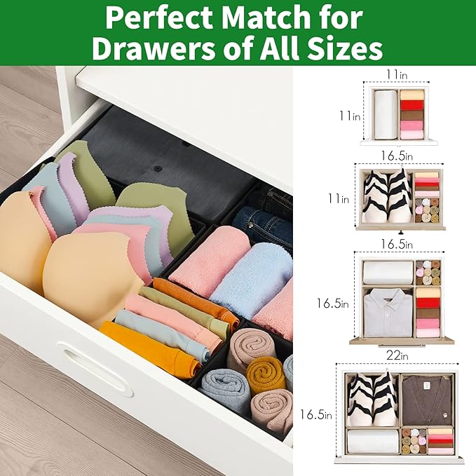 Drawer Organizer Clothes, 8 Pack Underwear Drawer Organizer, Foldable Cloth Storage Box Closet Organizers and Storage for Clothes, Socks, Scarves, Ties (Black)-NeatNest