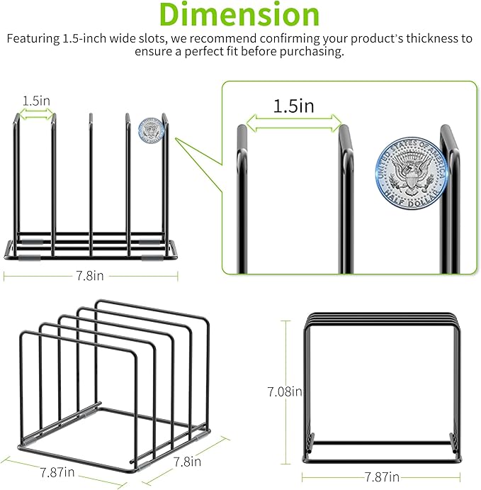 Kitchen Organizer Rack - 4-Slot Heavy-Duty Holder for Cutting Boards,Cookware – Rust-Resistant, Space-Saving Design with Non-Slip Feet for Countertop and Cabinet Storage (1 Pack)