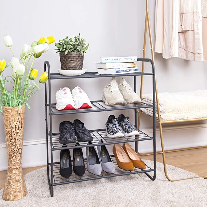 MAX Houser 4-Tier Metal Shoe Rack, Free Standing Shoe Storage Organizer, Wire Grid Shoe Tower for Closet Bedroom, Entryway, Gunmetal-NeatNest