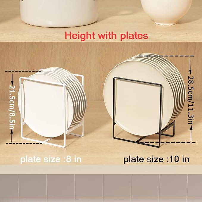 2 Pack Large Plate Holders Organizers Upright Cabinet Dish Drying Racks Metal Plate Dish Organizers Racks Stands for Countertop and Cupboard 7.87in. x 6.29in. x 4.52in. Black