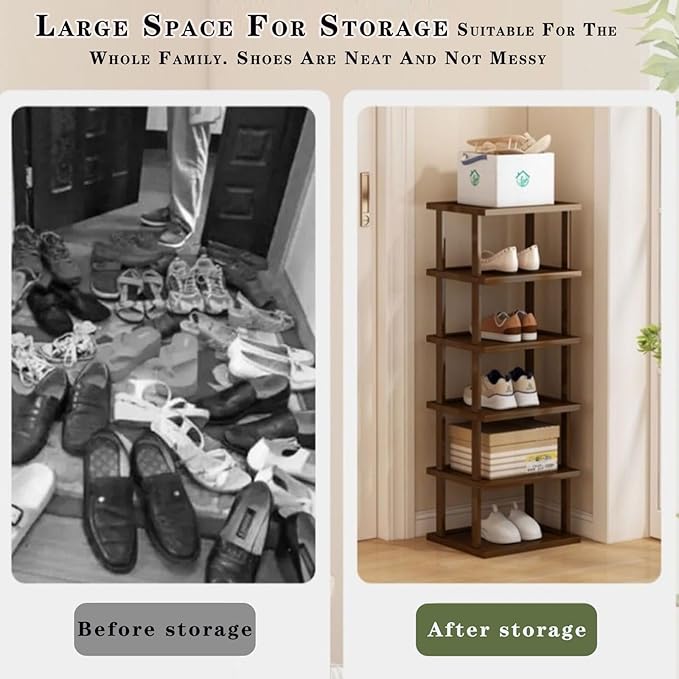 Vertical Shoe Rack-Tall Narrow Shoe Rack Organizer for Small Spaces,17Tier Bamboo Shoen Shelf for Entryway,Closet,Corner,Doorway,Skinny Shoe Shelf Space Saving Shoe storage,Free Stackable DIY-NeatNest