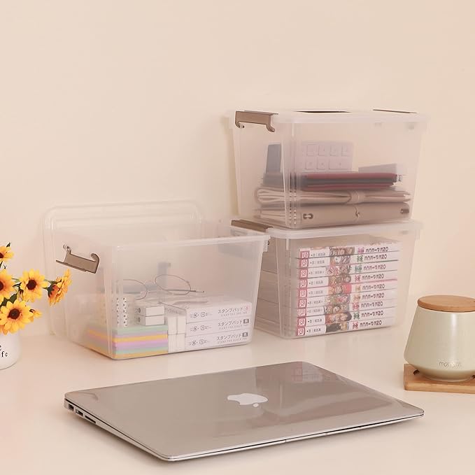 Citylife 4 Packs Plastic Storage Bins with Latching Lids Clear Storage Box with handle Stackable Storage Containers for Organizing Toys, Crafts, Tools-NeatNest