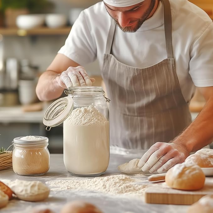 ComSaf Large Glass Jars with Lid 64 oz, Large Mason Jars Set of 3, Glass Canisters with Airtight Lids, Half Gallon Canning Jar with Seal Wire Clip Fastening for Kitchen, Pickle, Flour, Sugar, Cereal-NeatNest