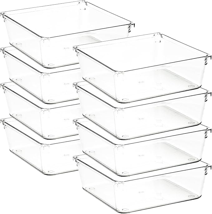 8 Pack Drawer Organizer - 6" X 6" Clear Acrylic Storage Bins with Non-Slip Pads, Versatile Desk Tray for Makeup, Jewelry, Kitchen, Bathroom, and Office Organization-NeatNest