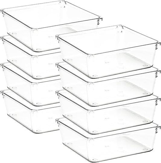 8 Pack Drawer Organizer - 6" X 6" Clear Acrylic Storage Bins with Non-Slip Pads, Versatile Desk Tray for Makeup, Jewelry, Kitchen, Bathroom, and Office Organization-NeatNest